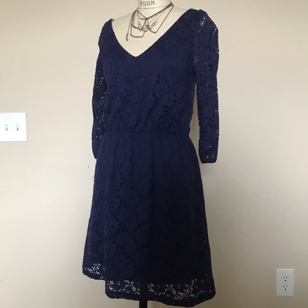blue, love notes dress, size large.